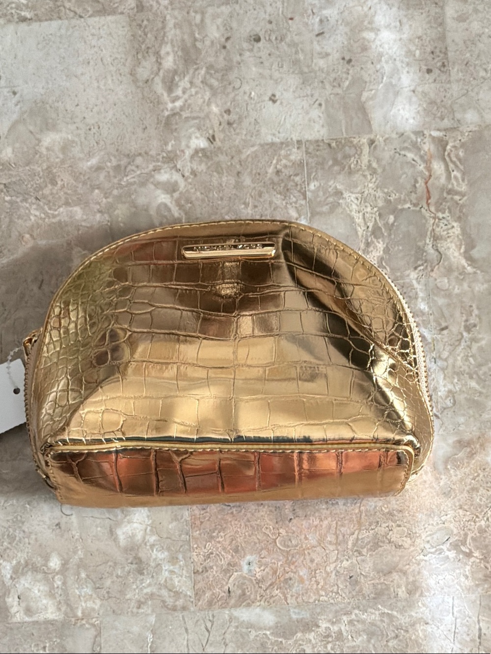 MICHAEL KORS Gold Croc-Embossed Cosmetic Pouch